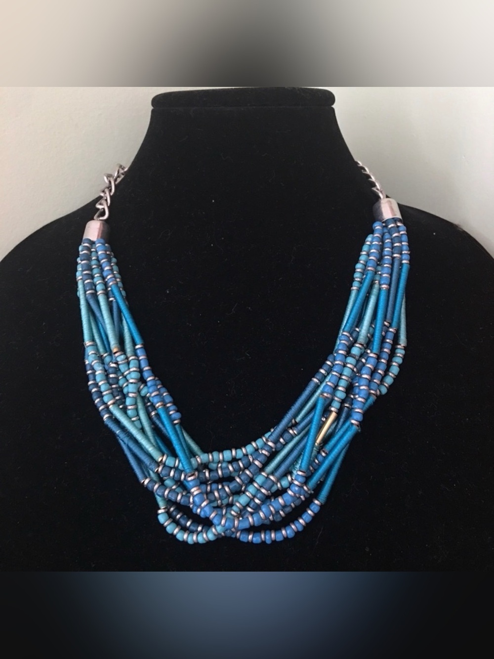 Blue Multi-Strand Beaded Statement Necklace - Women's Jewelry